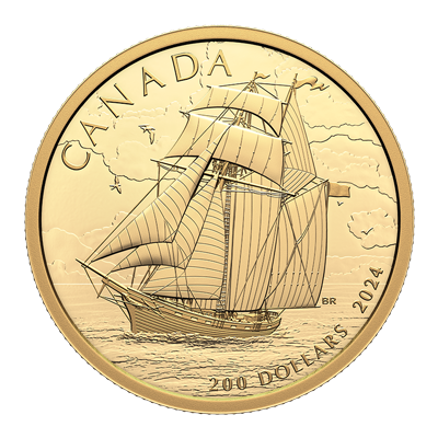 A picture of a 2024 $200 Pure Gold Coin - Tall Ships: Topsail Schooner
